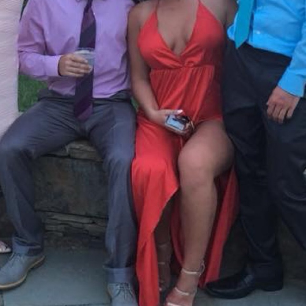 Red cut thigh dress
